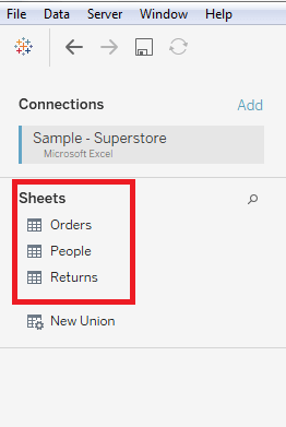 Tableau Data Connection with Microsoft Excel