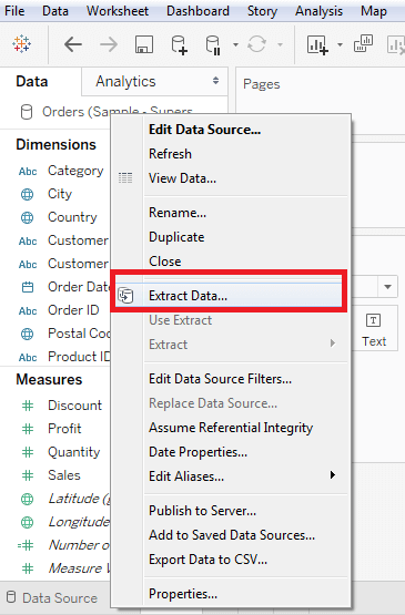 Tableau Extracting Data