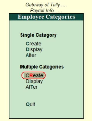 Define Employee Category in Tally