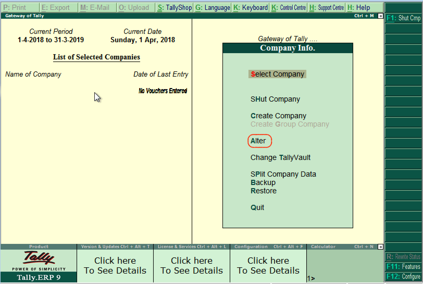 How to Alter/ Delete/ Shut Company in Tally