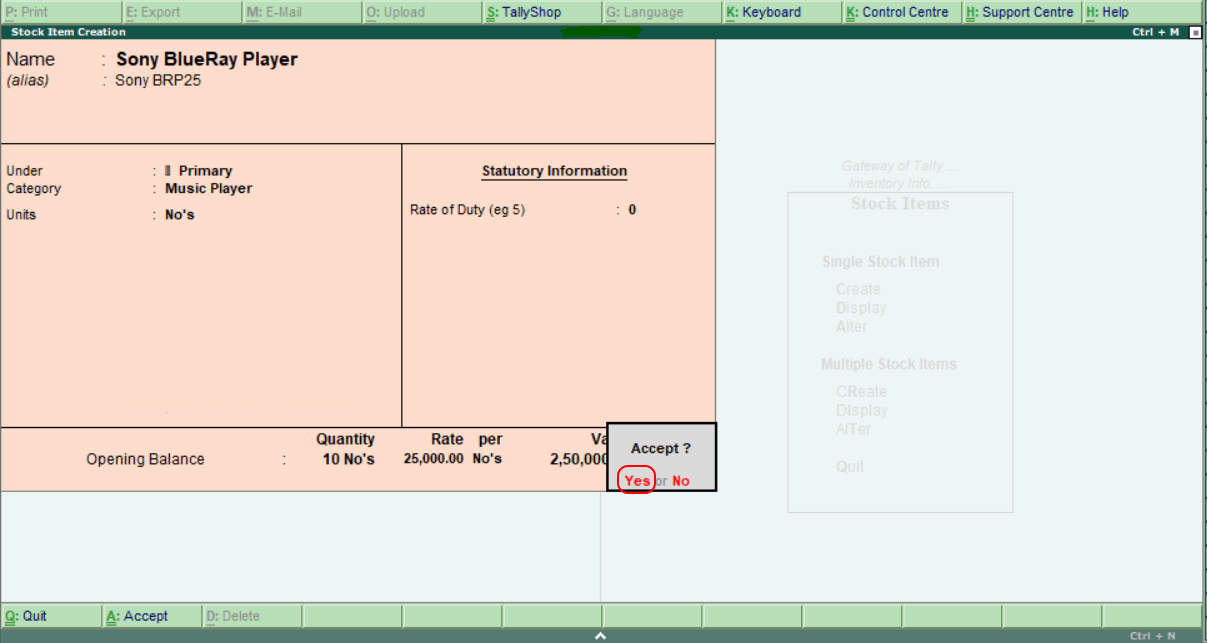 How to Create Stock Items in Tally ERP 9