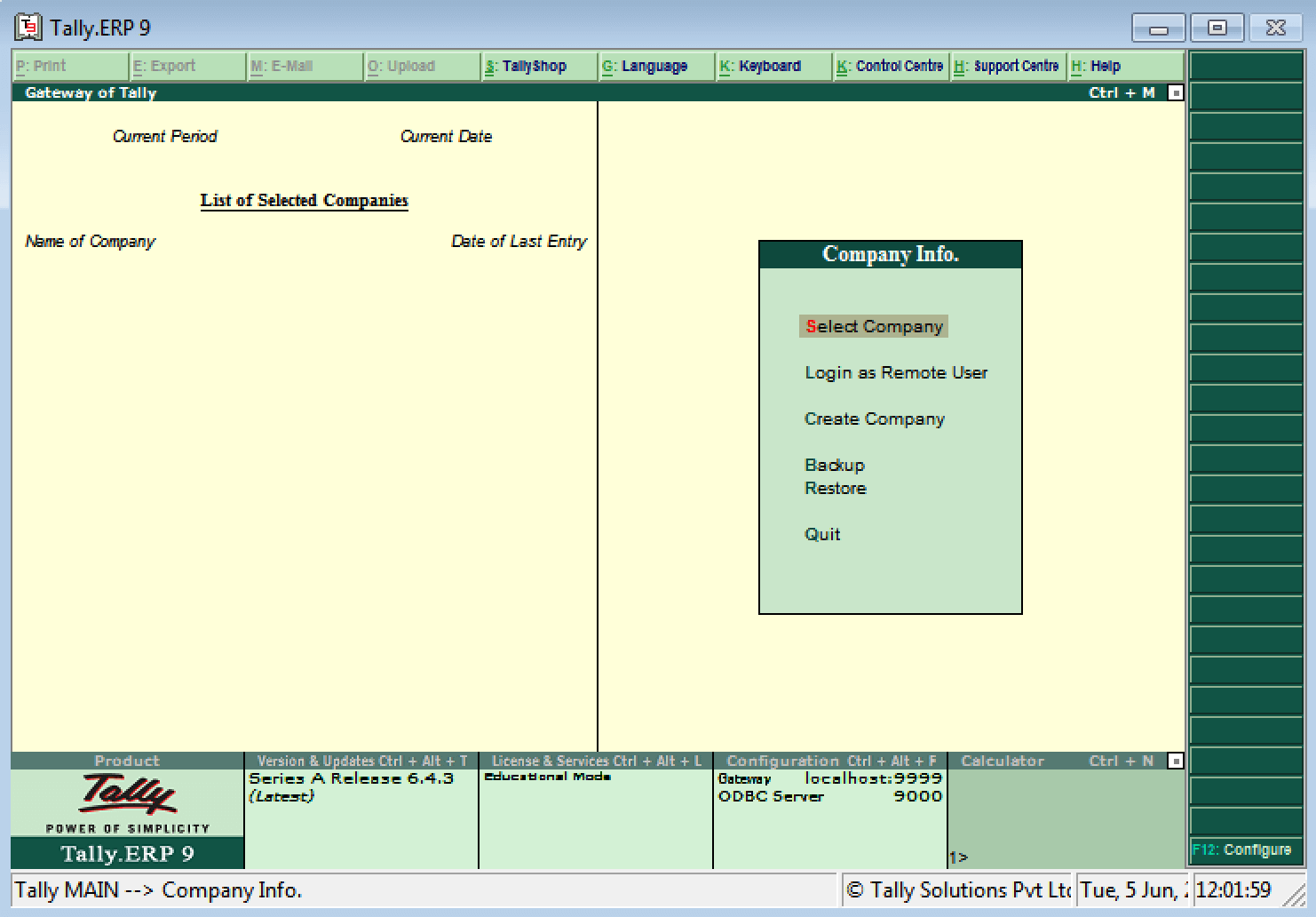 Screen Components in Tally