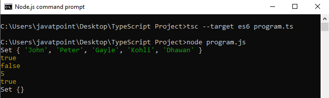 TypeScript Set Javatpoint