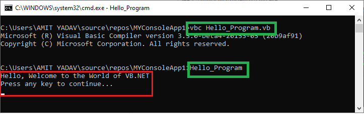 VB.NET Hello World Program