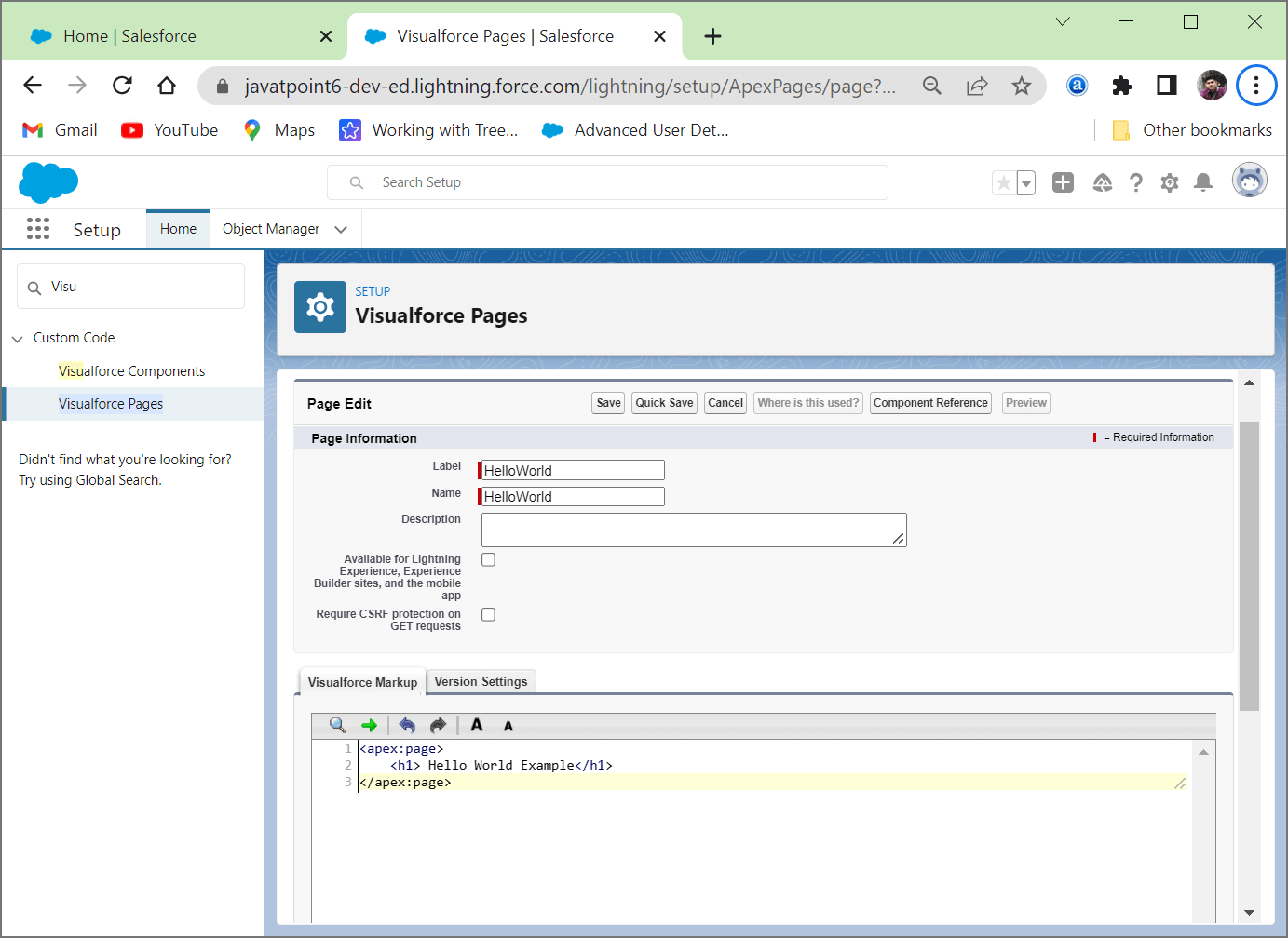 Creating the First Visualforce Page in Salesforce