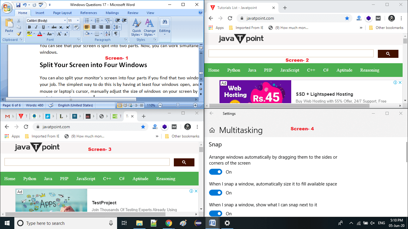 How to split screen on Windows