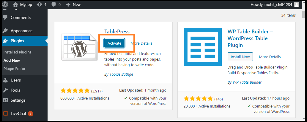 WordPress Table