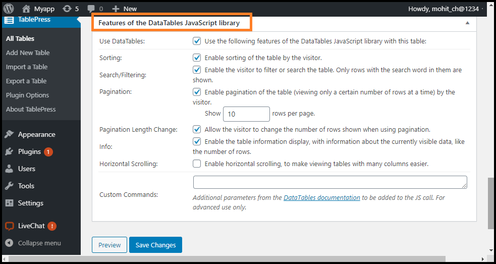 WordPress Table