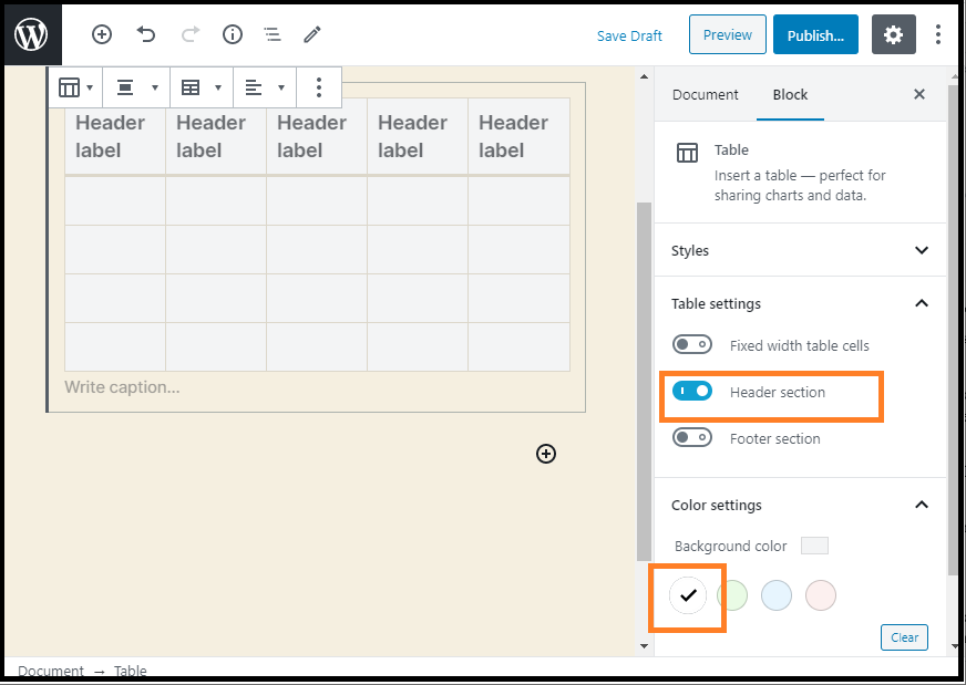 WordPress Table