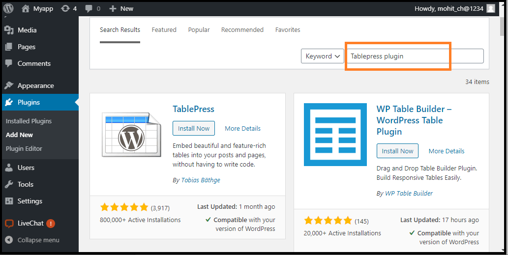 WordPress Table